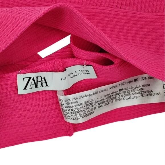 Zara Pink Ribbed Crop Top Bralette Crisscross Back Sleeveless Tank Size Small - Picture 3 of 3